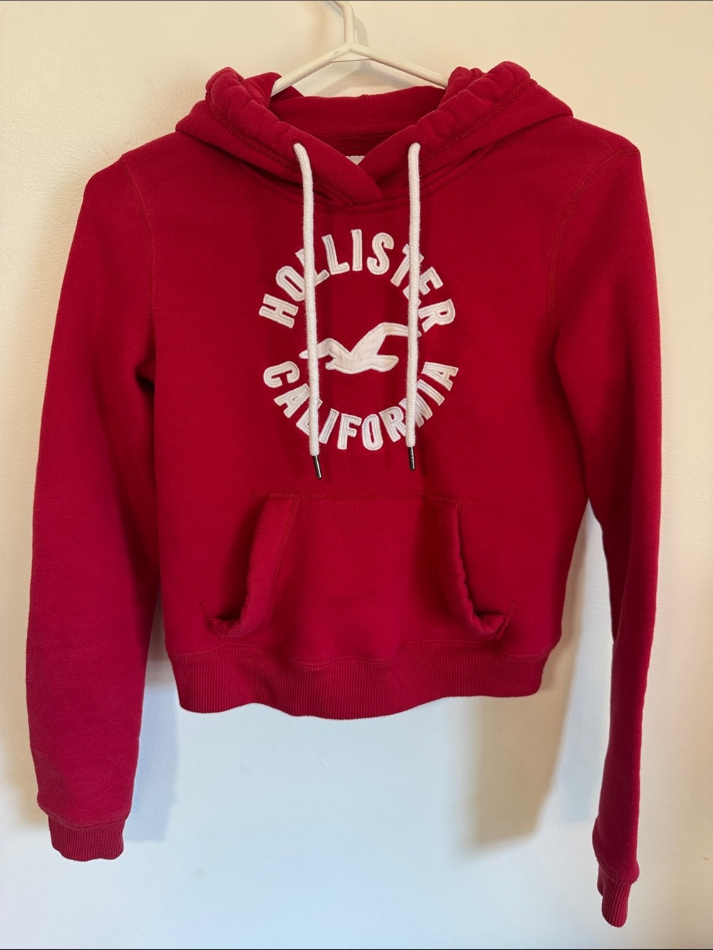 Hollister Women's Red Pullover Hoodie with Embroidered Logo